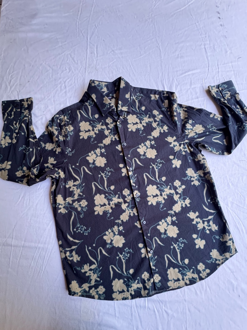 Express Men's Dress shirt button down Long sleeve blue tan floral print XL